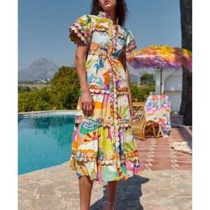 CELIAB Celia B Sz XL Cordelia Dress Short Sleeve Midi Multi Color Cotton